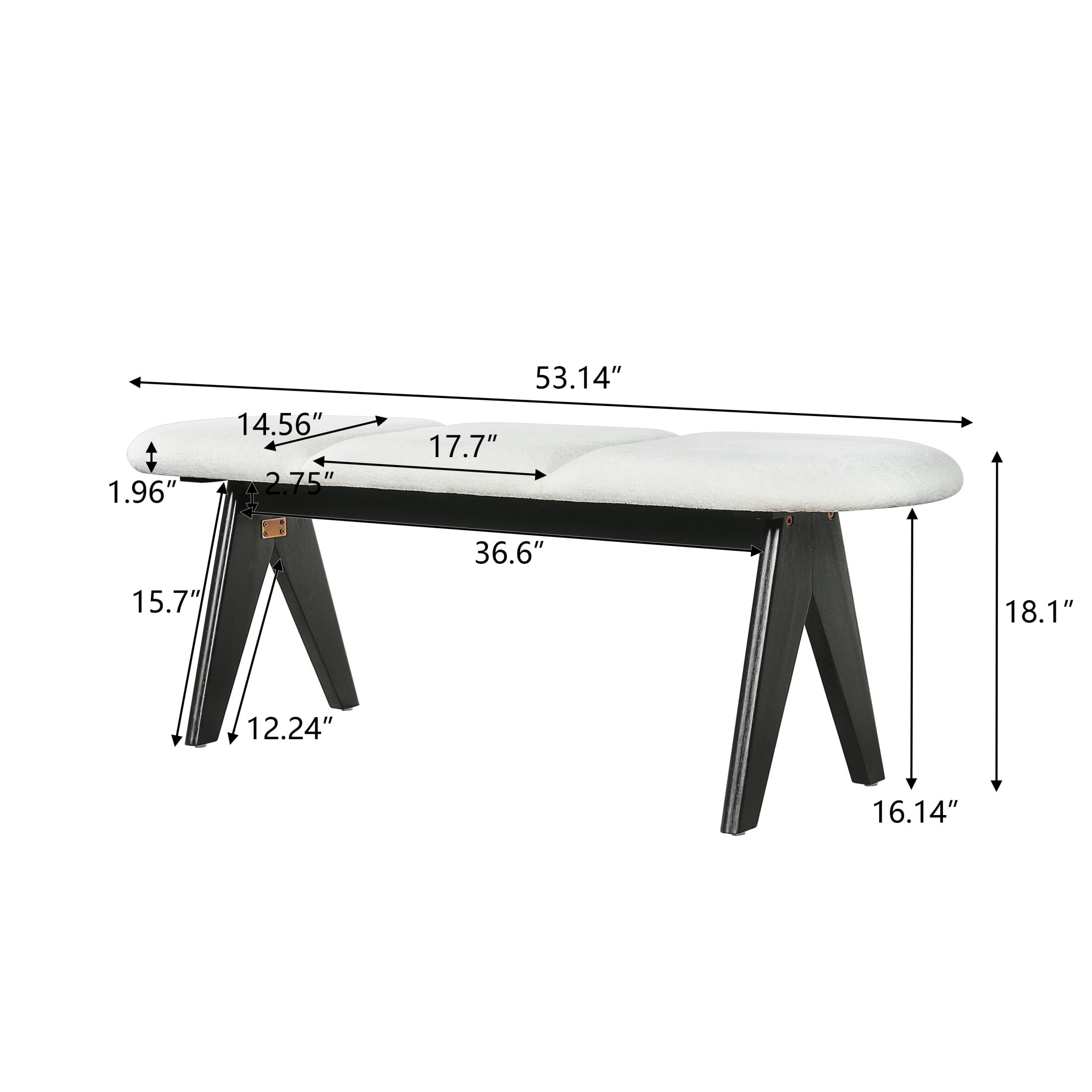 Christopher Knight Home 53" Modern Upholstered Entryway Bench with Black Wood Legs, White