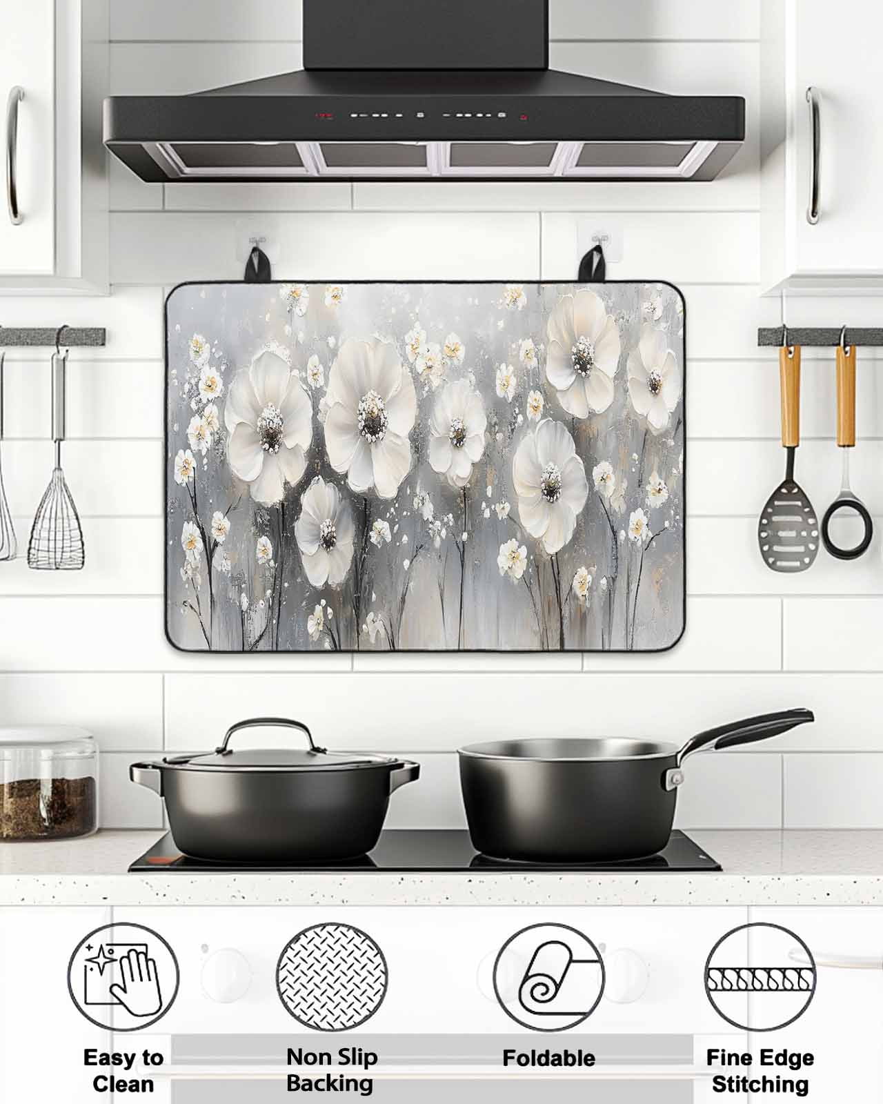 Stove Top Covers for Electric Stove, Spring Camellia Glass Stovetop Cover Protector, Retro Floral Oil Painting Modern Art Induction Cooktop Protector Oven Mat for Kitchen Countertop 24"x21"