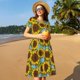 thumbnail image 4 of Balery Sunflowers Vestidos sueltos de manga corta para mujer, vestidos de verano 2025, vestidos casuales de corte A con vuelo., 4 of 6
