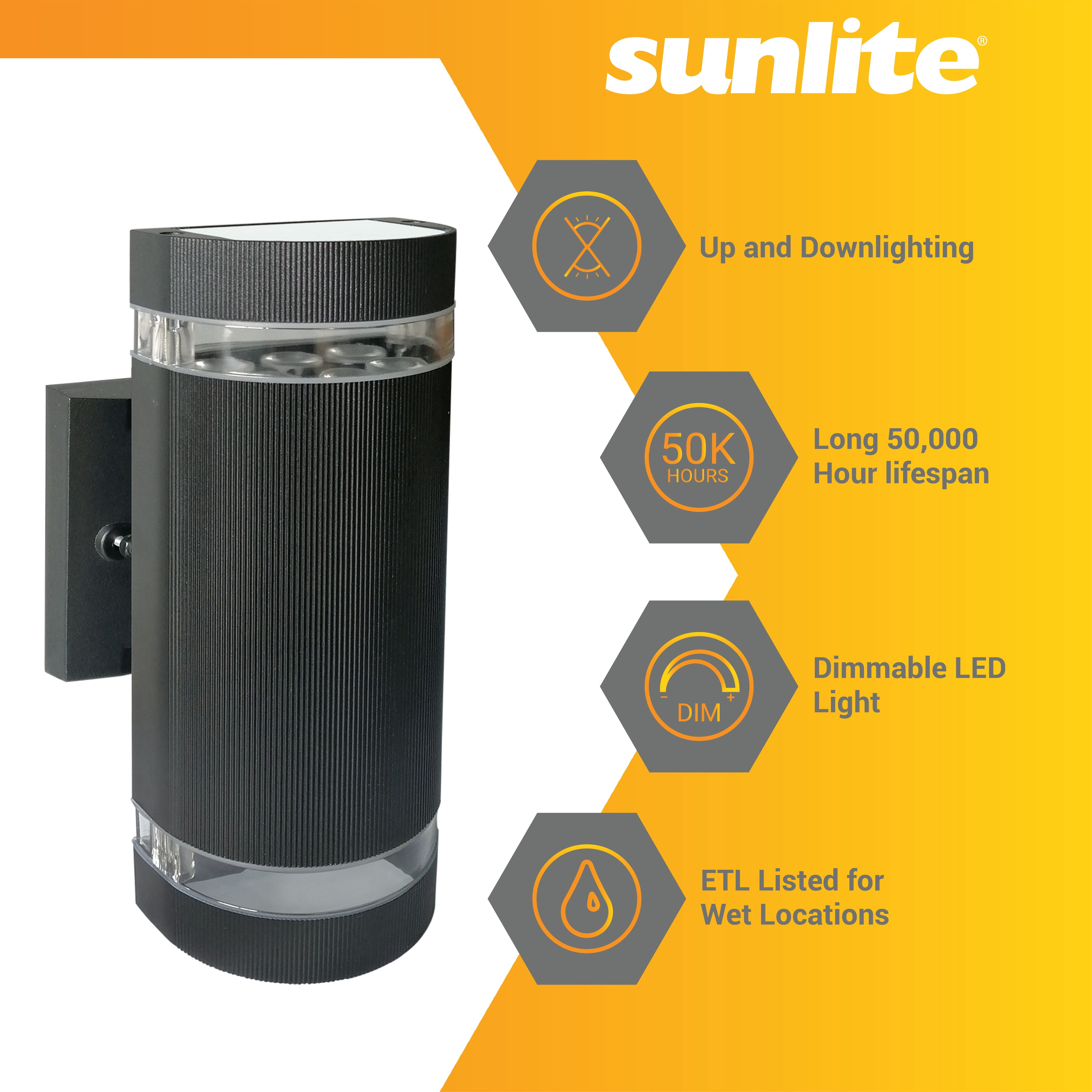 Sunlite LED Outdoor Half Circle Up/Down Outdoor Wall Sconce Light Fixture, 12 Watts, 850 Lumens, Color Selectable 30K/40K/50K, 120-277V, Dimmable, Black, ETL Listed, Residential & Commercial Use