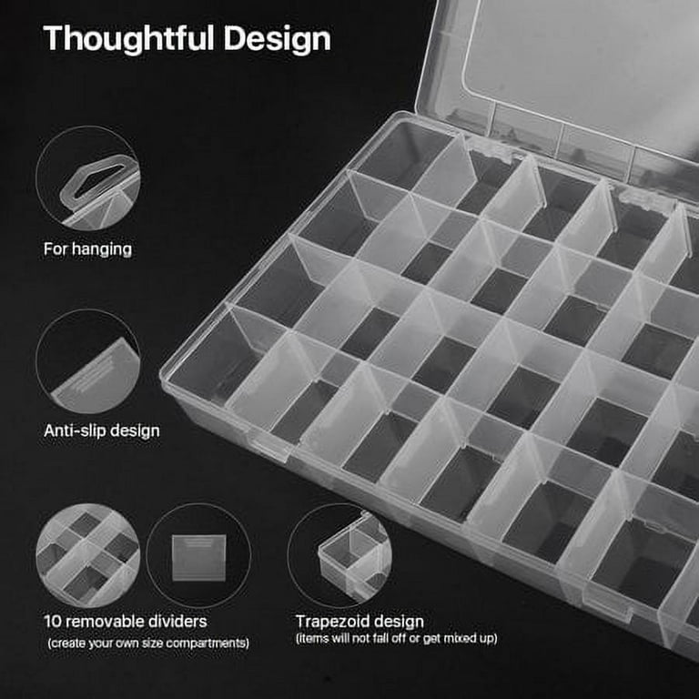 SUGARDAY Craft Bead Organizer Box 28 Compartment with Dividers Clear  Plastic Jewelry Storage Containers 