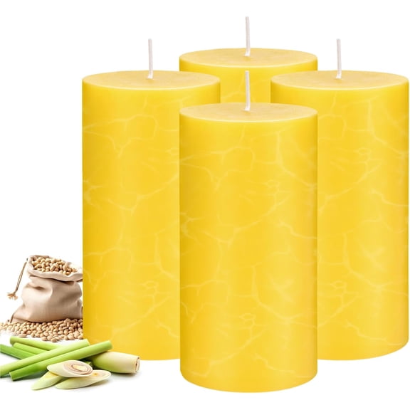 Giphtpoeet 4PCS Citronella Pillar Candles 2x4 Inch Lemongrass Scented Column Candles for Summer Dinner Wedding Buzz-Away, Yellow