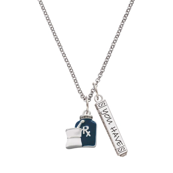 Delight Jewelry Silvertone Blue Prescription Bottle Silvertone Live the Life You Have Imagined Bar Charm Necklace, 23"