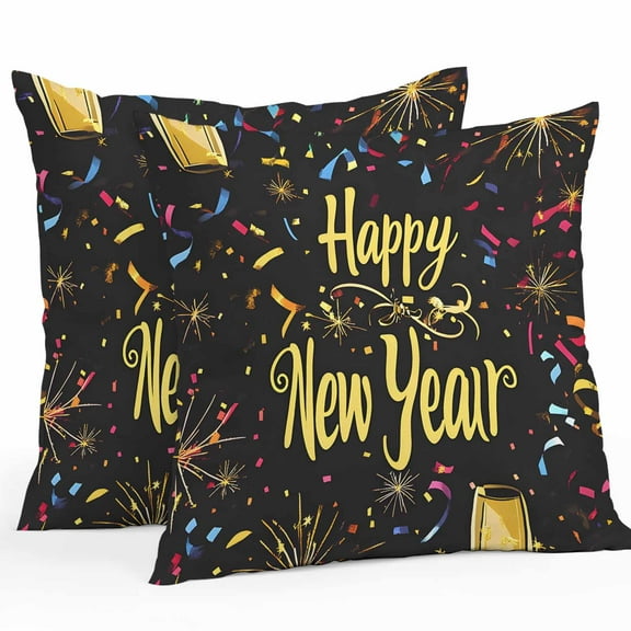 Waterproof Throw Pillow Covers Set of 2, 26x26 Inch Happy New Year Decorative Pillowcases Outdoor Pillow Slip Cushion Covers Set for Couch Tent Colorful Modern Abstract Art