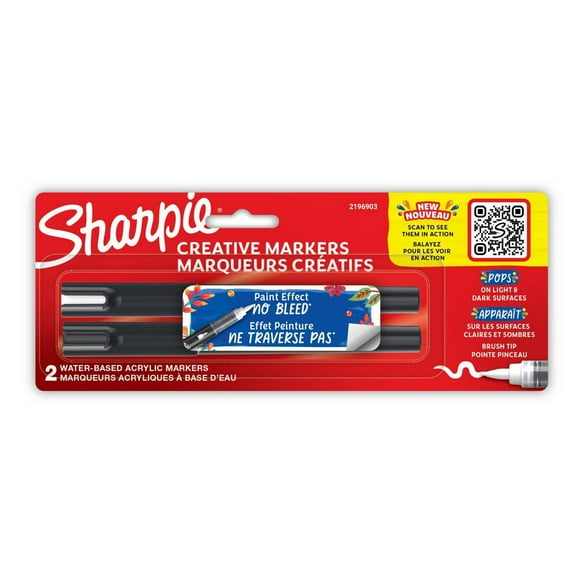 Marqueurs créatifs Sharpie, marqueurs acryliques à base d’eau, pointe pinceau, couleurs assorties 2 unités
