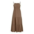 thumbnail image 4 of PENGXIANG Robes d'Été pour Femmes Boho Bretelles Spaghetti Smockées Robes Longues de Plage Sans Manches Robe Maxi Unie, 4 of 9