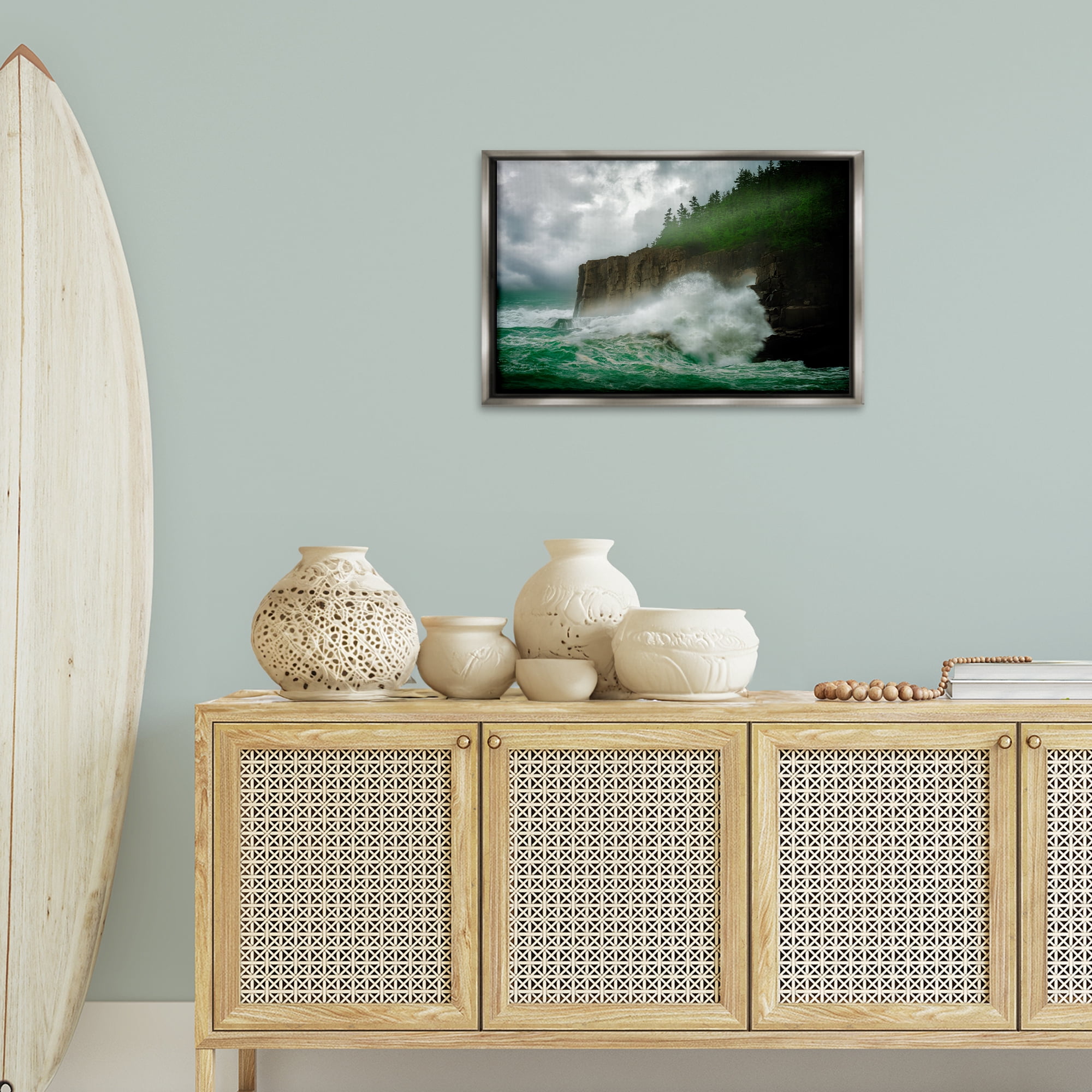 Stupell Industries Rushing Water Crashing Nautical & Beach Photography Gray Floater Framed Canvas Art Print Wall Art, 25 x 17