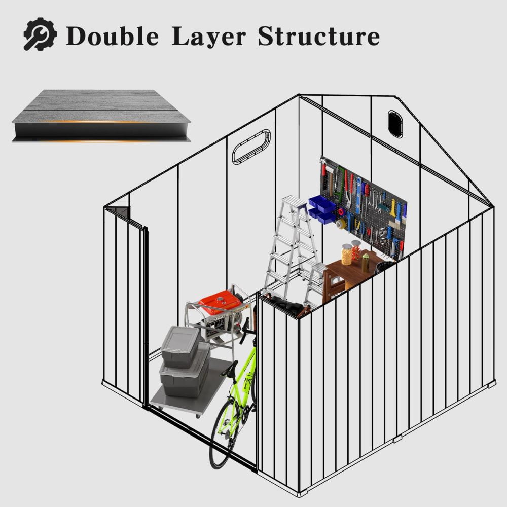 8x8FT Resin Outdoor Storage Shed – Lockable Door, Waterproof, Windows & Vents – Ideal for Patio Furniture, Lawn Mower, Bike Storage