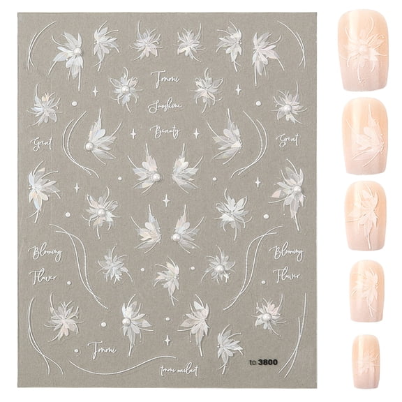 Fairy Nail Stickers 3D Nail Decals Bulk Shiny Pearl Rhinestone Angel Wings Flower Aesthetic Self Adhesive Acrylic Art Stickers
