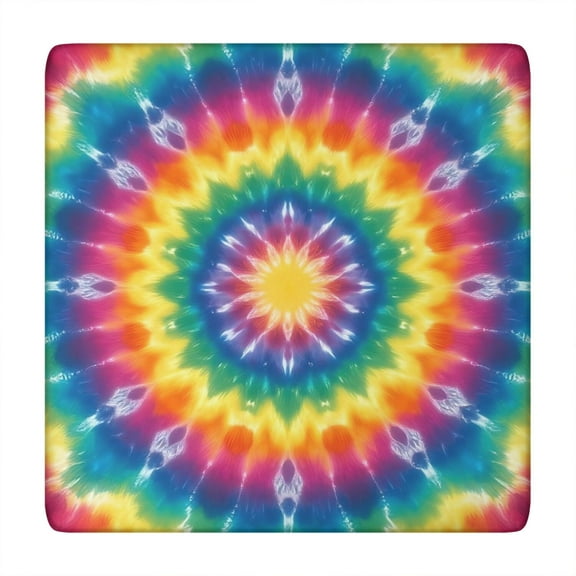 Colorful Rainbow Tie Dye Spiral Pattern Square Fitted Tablecloth with Elastic Edge,Square Table Cover,Washable Elastic Table Cover for Home Kitchen Party Decor 34"x34"