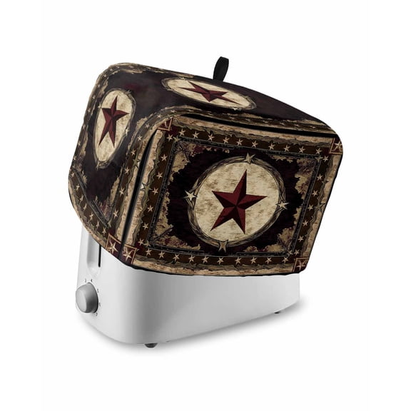 Western Stars Brown Toaster Cover 2 Slice, Farmhouse Country Vintage Wood Grain Dustproof Bread Machine Oven Cover with Storage Pockets, Fits Most Kitchen Toasters Protector