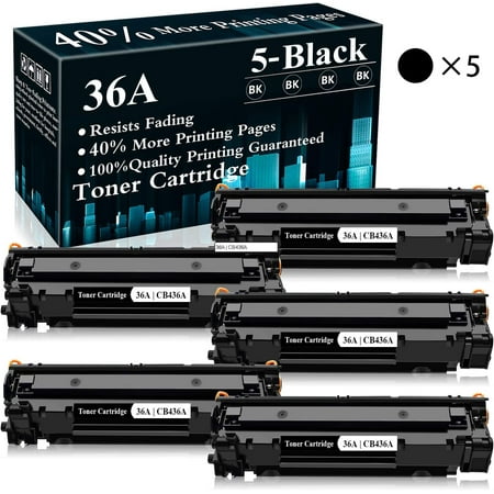5 Black 36A | CB436A Toner Cartridge Replacement for HP M1522n MFP M1523nf MFP M1120 MFP P1505 P150n Printer What Item Will You Order? Listed Product Compatible Cartridge 36A Toner Cartridge 36A | CB436A Black (40% More Pages Yield) Used for HP M1522n MFP M1523nf MFP M1120 MFP P1505 P150n Printer (5-Pack) What Will You Get in the Package? Package Content 5-Pack Compatible CB436A Printer Toner Cartridge Black What Printer Models Does this CB436A Printer Toner Cartridge Work with? Use with Following Printers HP M1522n MFP M1523nf MFP M1120 MFP HP P1505 P150n What Printing Quality Will You Get? Use spherical toner with low melting-point  creating high-quality printouts  printing results last for years without fading  excellent for hospitals  schools  government  trading companies  finance companies and more scenarios. What Warranty Will You Get from Us? Easy-to-Contact-Us for Warranty If Item defective  guaranteed money back; reach us via: 1. “Order List” -> Click “Contact Seller”. 2. Click the store name link under “Add to Cart”-> Click ‘Ask a question’.