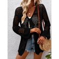 thumbnail image 4 of Women’s Crochet Tie Front Cardigan, Lightweight Open Knit Long Sleeve Boho Sweater, 4 of 6