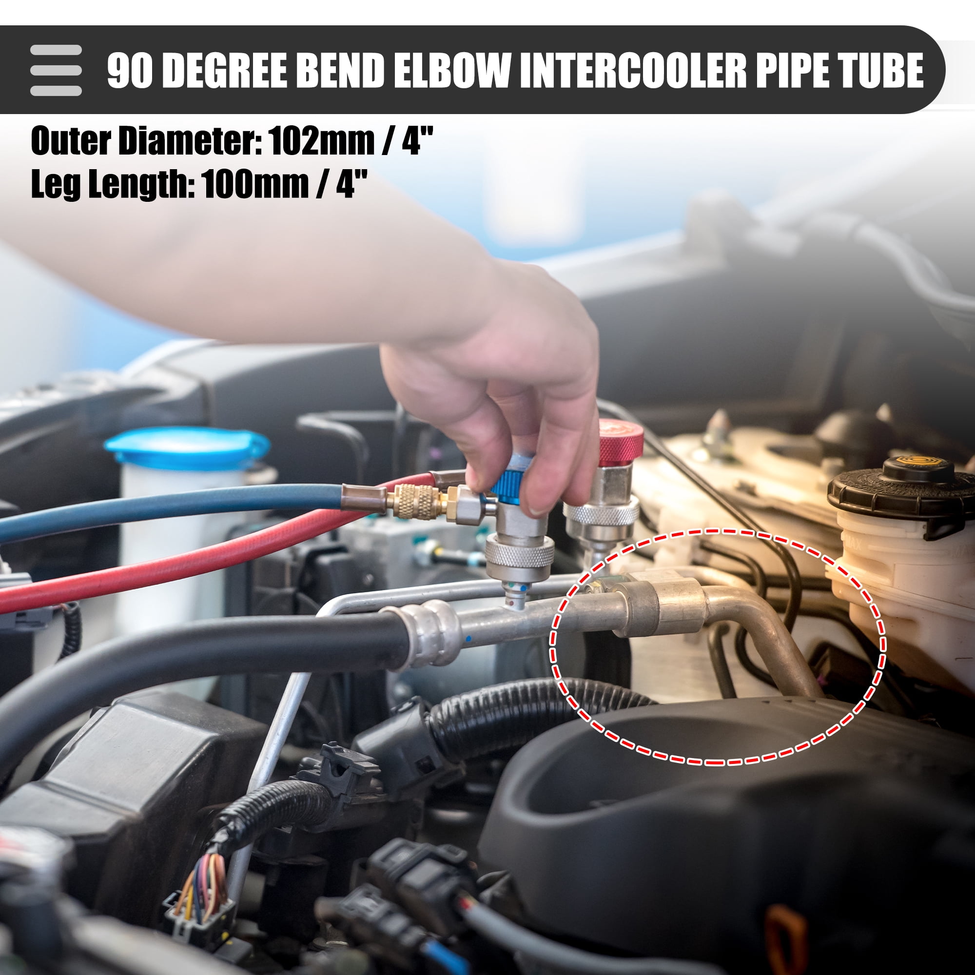 Unique Bargains Leg Length 4 Inch Intercooler Pipe 90 Degree Bend Elbow Tube 4" OD 102mm