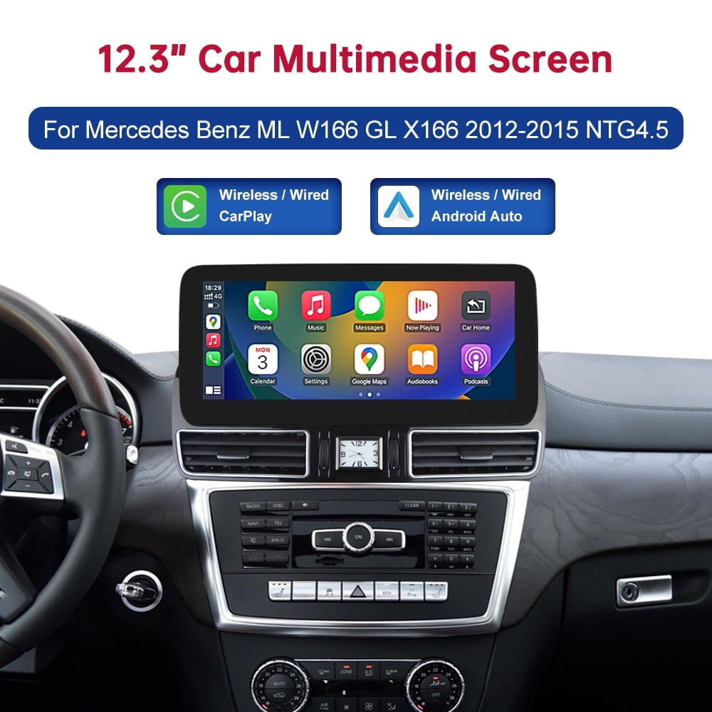 12.3" TouchScreen Wireless CarPlay Android Auto for Mercedes-Benz ML GL W166 X166 with NTG4.5/4.7 Car Multimedia Dispaly Stereo