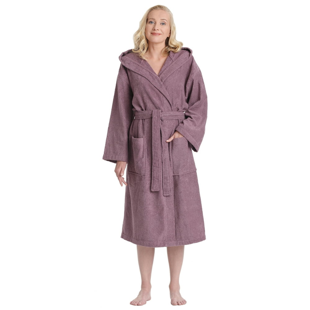 Arus Women's Venus Model Turkish Cotton Hooded Bathrobe with Long