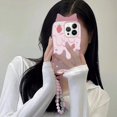 thumbnail image 2 of Compatible con funda para iPhone 13, color crema fresa + pulsera con bonito patrón, suave TPU para iPhone 13, funda para mujer, protección para orificios de cámara, funda para iPhone 13 de 6,1 pulgada, 2 of 4