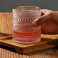 thumbnail image 4 of Juego de 2 vasos para beber de cristal vintage, vasos de vidrio con forma de tachuela de 12 oz, vaso de agua transparente con relieve, para cerveza, cócteles y whisky, 4 of 5