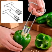 2Pcs Red Bell Pepper Seed Corer - Fruit Vegetable Stem Remover for Pepper Pineapple Pear Apple Tomato, 304 Stainless Steel Rust Resistant, Easy to Use & Clean Kitchen Gadgets Tool (1 Set)