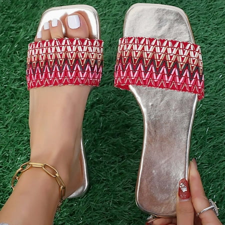 

Tawop Women S Shoes Trendy Sandals Summer Flat Beach Casual Plus-Size Shoes Wine 42(Us:9)