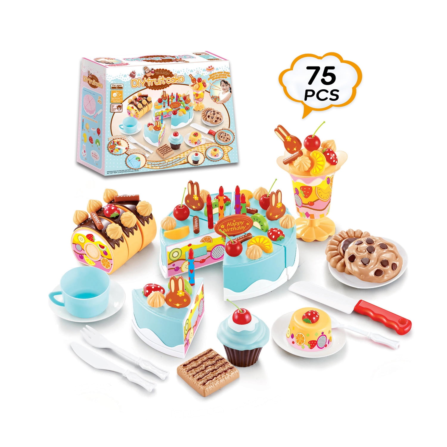 10Pcs Plastic Kitchen Cutting~Toy Birthday Cake Pretend Play Food Set Kids Gi GS 