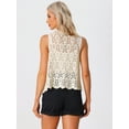thumbnail image 4 of DARING DIVA Women's Floral Crochet Hollow Out Sleeveless Vest Cardigan M Beige, 4 of 6