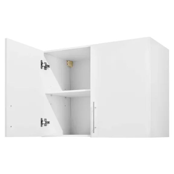 2 Tier Wall Mounted Laundry Cabinet Adjustable Shelf 32 Inch White Storage Cupboard 2 Doors 16x32x24 Inches for Bathroom Kitchen