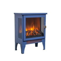 CQSXDA 17 Inch Freestanding Electric Fireplace Stove Heater With 3D Flame Effect, Home Heating Solution For Cozy Spaces， Blue