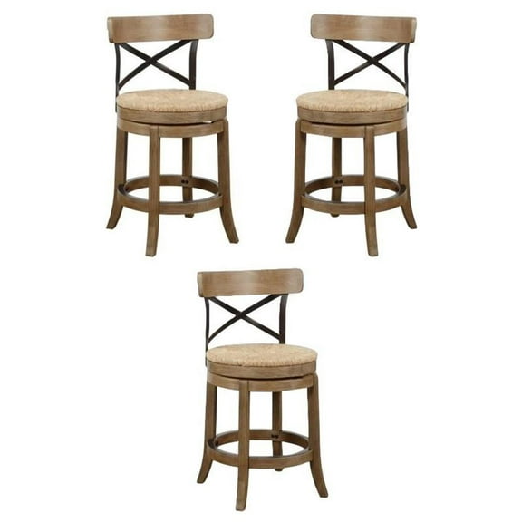 Home Square 24" Myrtle Swivel Counter Stool in Wheat Wire-Brush - Set of 3