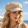 thumbnail image 4 of VBEWZET Fashion Embroidered Sequined Hat for Ladies, Breathable Mesh Newsboy Cap, Lightweight Casual Outdoor Vacation Club Styling Beret Headwear Beige One Size, 4 of 9