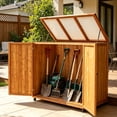 thumbnail image 5 of YTGLEN Wooden Outdoor Trash Can Storage Cabinet with Lockable Door & Removable Wheels, 4 x 3.7 ft, Brown, 5 of 6