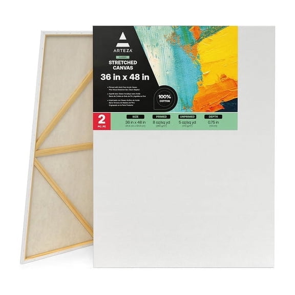 Arteza Stretched Canvas Value Pack, 36" x 48", Blank Canvas Boards for Painting - 2 Pack