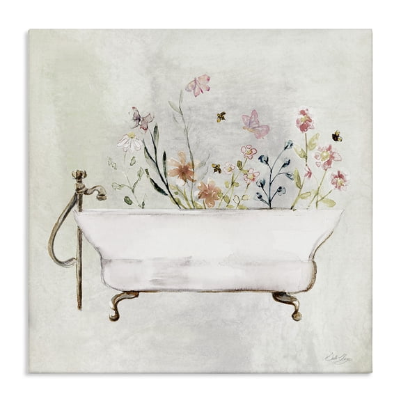Stupell Industries Butterfly Floral Tub Typography Painting Gallery Wrapped Canvas Art Print Wall Art, 17 x 17