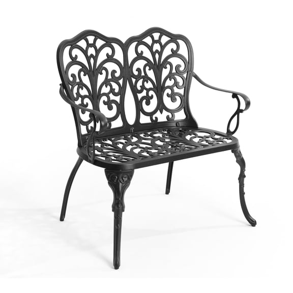 Homefun Cast Aluminium Butterfly Design Garden Bench, Black