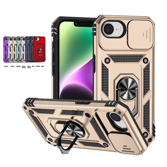 Mynvo Case for iPhone 16e/ iPhone 17e with Kickstand, Slim Lightweight Hard PC Protective Rugged Non-Slip Anti-Fingerprint Shockproof Back Cover for Women Men, Gold
