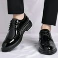 thumbnail image 6 of Men's Patent Leather Wingtip Brogue Lace-up Oxford Shoes Classic Pointed Toe Retro Carving Low Chunky Heel Derby Shoes Wedding Business Formal Party Dress Shoes, 6 of 10