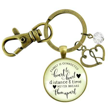 Family Is Connected Heart to Heart Gutsy Goodness Bronze Metal Keychain Together Forever Adult Female Jewelry