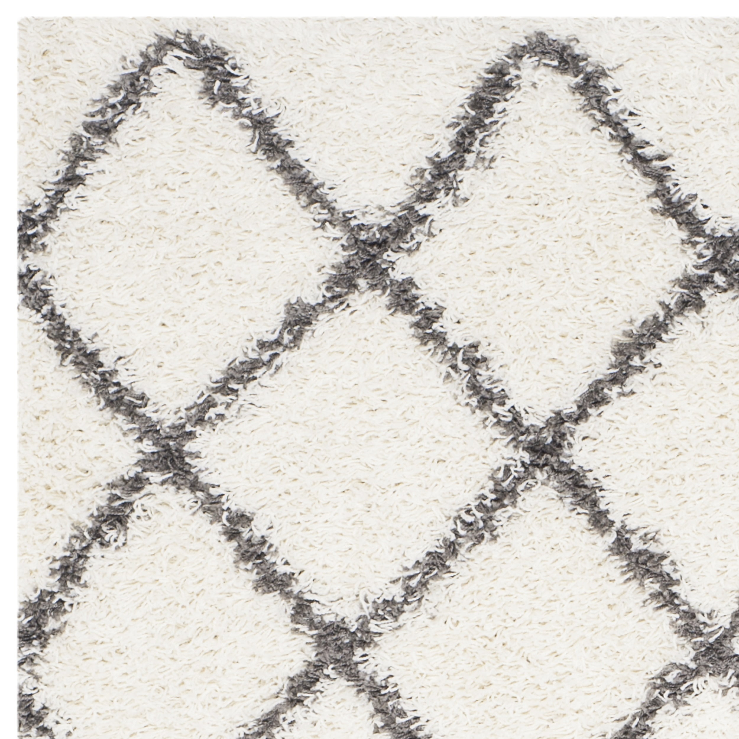 SAFAVIEH Layla Geometric Plush Shag Runner Rug, Ivory/Dark Grey, 2'3" x 8'