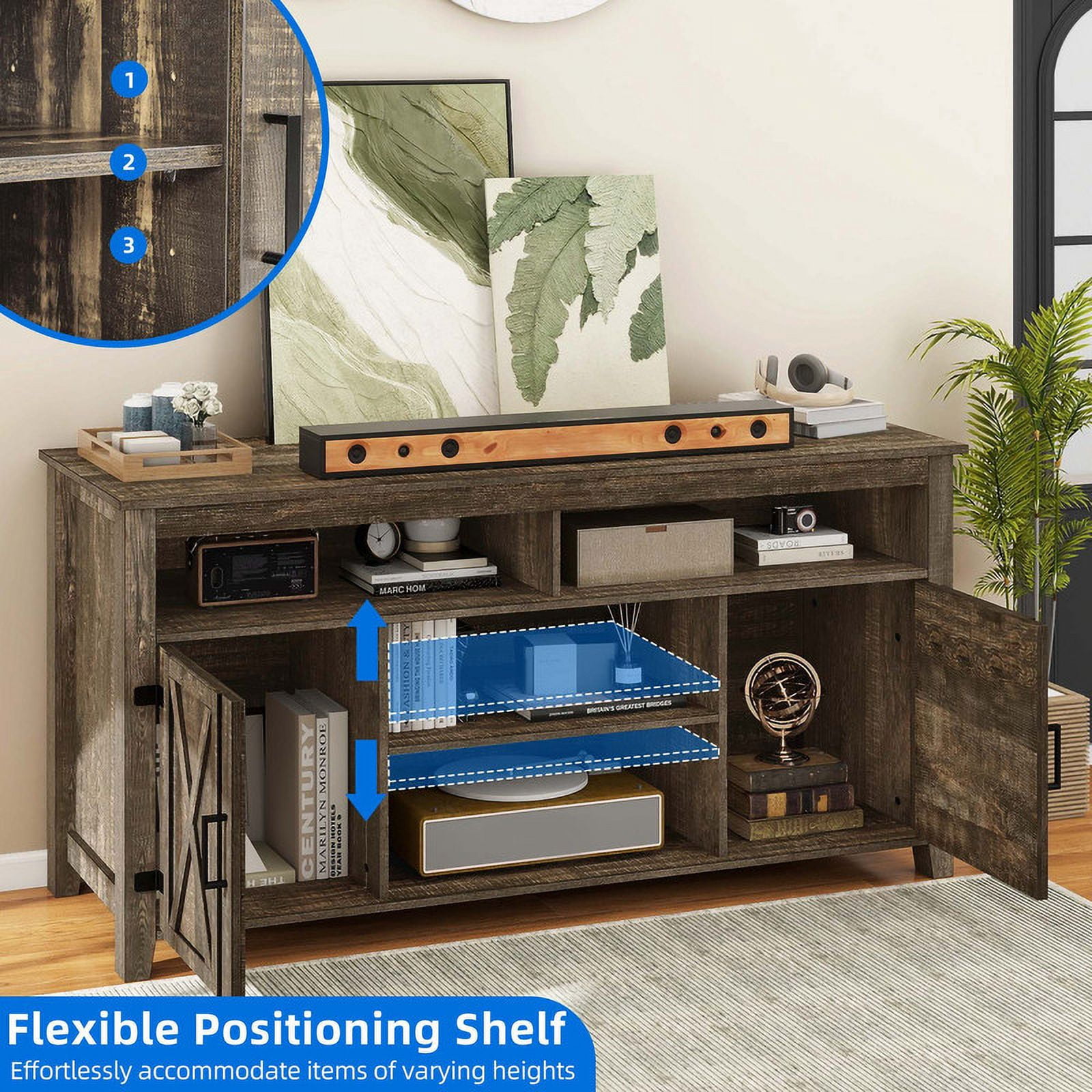 Uforic Farmhouse TV Stand for 65 Inch TV, Barn Door Entertainment Center, Rustic Brown