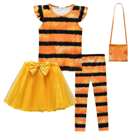 Girls Cosplay Outfit Animal Cat Dress Halloween Costume, Little Girls 4-9