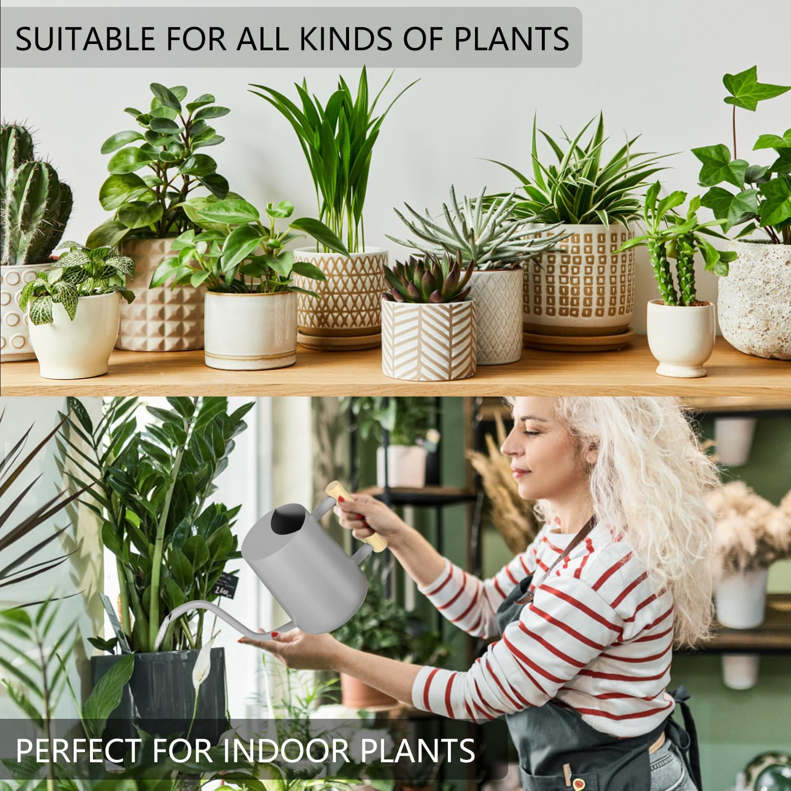 Watering Can Indoor Plants, 35oz Small Stainless Steel Metal Watering Can Modern Decorative Watering Pot