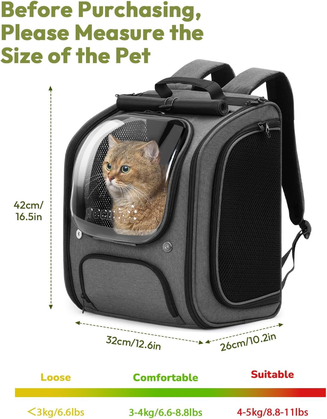Cat Backpack Carrier, Large Space Cat Bubble Backpack, Breathable Cat Carrier, Shaded Dog Backpack Carrier, Ergonomic 3D Design for Travel, Hiking, Walk, Suitable for Shopping, Car, Vet, Gray