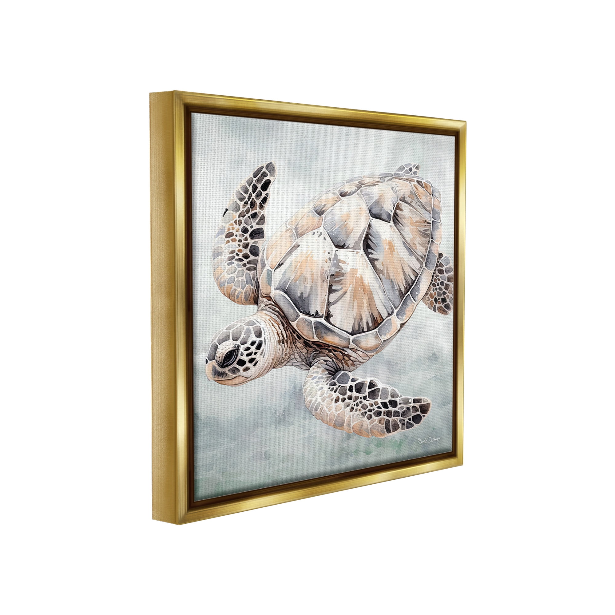 Stupell Industries Detailed Sea Turtle Animals & Insects Painting Gold Floater Framed Canvas Art Print Wall Art, 18 x 18