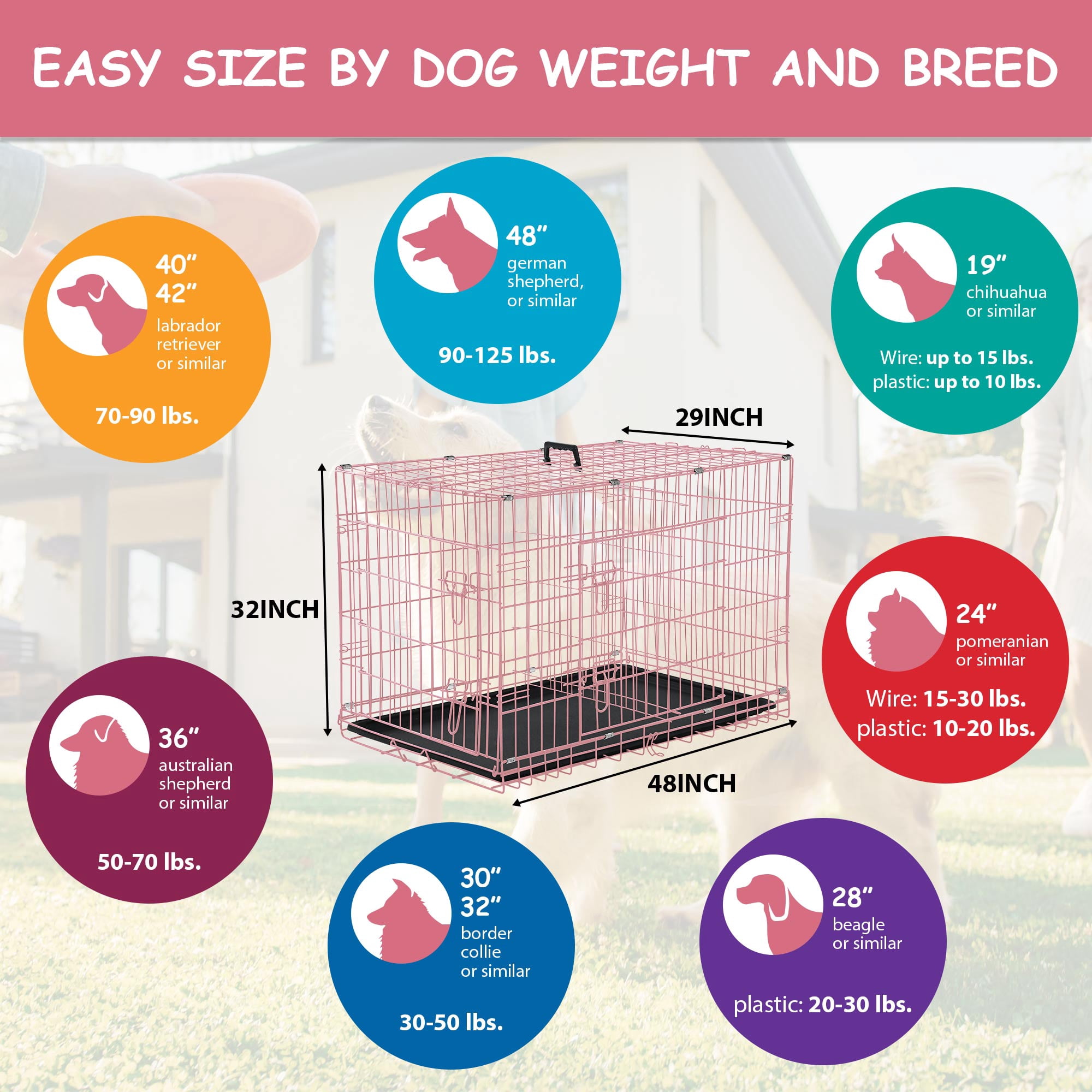 CL.HPAHKL 48 inch Dog Cage for Large Dogs Indoor, Folding Dog Crates and Kennels Double Door, Pet Cage with Tray Pan for Dogs ,dog crates for large dogs
