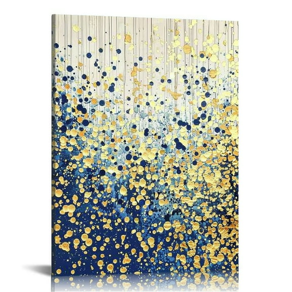 JRXY Blue and Gold Abstract Canvas Wall Art Gold and Blue Pictures Wall Decor Textured Gold Painting Modern Abstract Artwork for Walls Blue Gold Foil Pictures for Living Room Bedroom 12x16 in