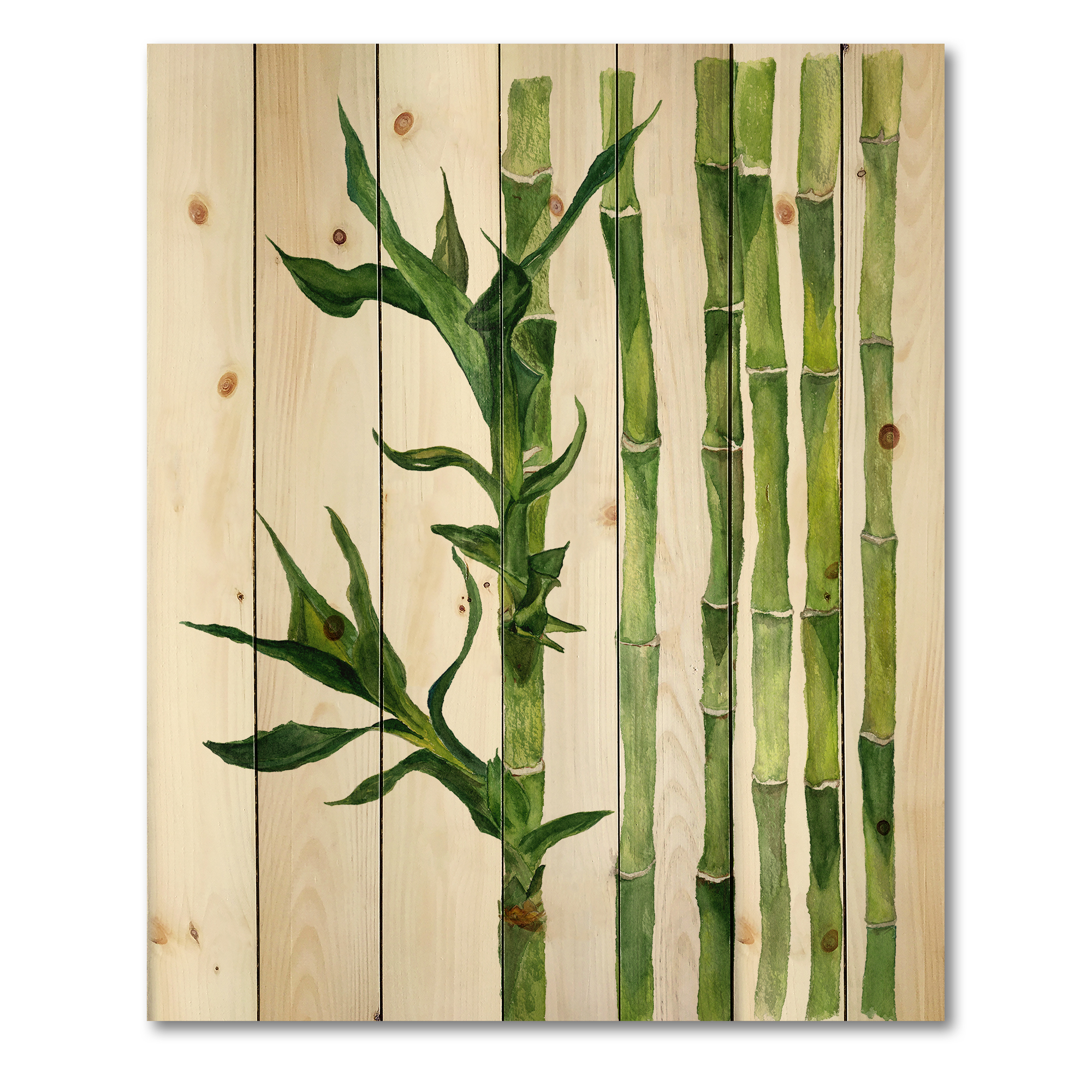 Designart 'The Forest of Bamboo Branches III' Tropical Print on Natural Pine Wood