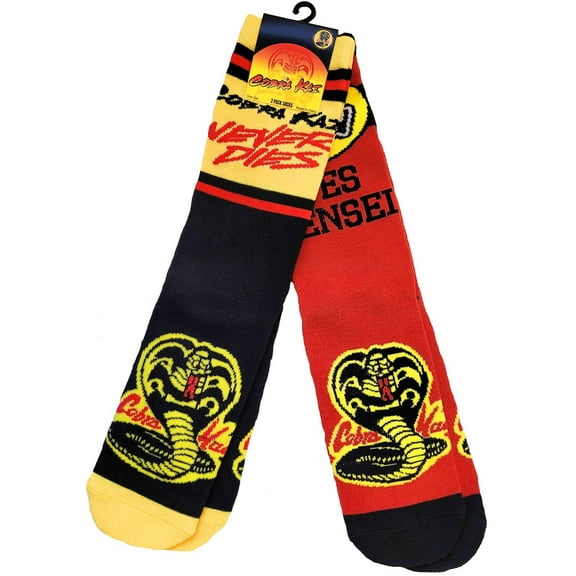 Cobra Kai Adult Crew Socks Yes Sensei Cobra Kai Never Dies Dojo Logo Slogan Officially Licensed 2 Pack One Size