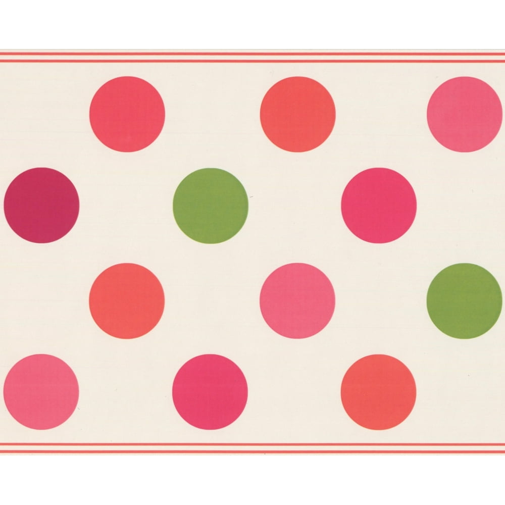 Wallpaper Border Hot Pink Orange Green Polka Dots White Abstract Wall