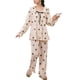 thumbnail image 2 of Pijamas de manga larga cintura elástica puños Loose fit mujeres pullover conjunto con arco decoración para primavera otoño, 2 of 8