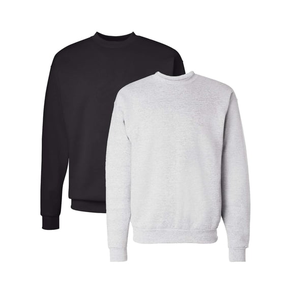 Hanes Men EcoSmart Fleece Sweatshirt, 2-Pack, Moisture-wicking Crewneck Pullover, Ash and Black, S